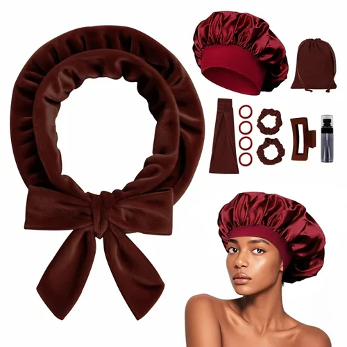 Vista 10 de Rizos sin Calor con Diadema para la Noche, 70'' Rizadores de Cabello sin Calor para Cabello Mediano a Largo, Negro