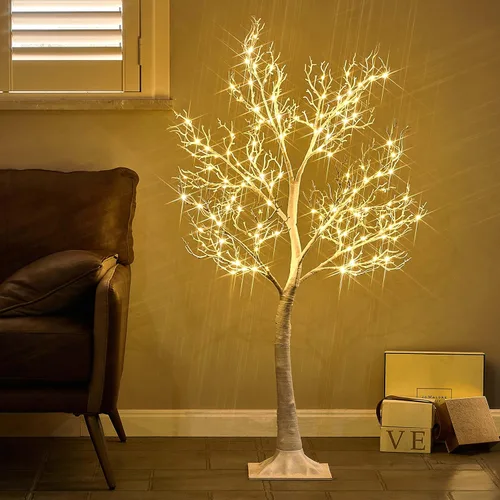Vista 4 de LITBLOOM Árbol blanco con luces enchufables de 4 pies, 150 luces de hadas, árboles de ramitas de coral iluminados para interiores y exteriores