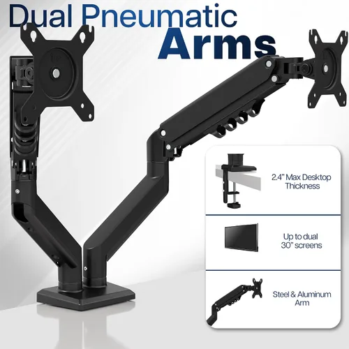 Vista 3 de VIVO - Brazo de resorte neumático articulado negro, con abrazadera para soporte de escritorio Se adapta a pantallas de monitor de 17 a 27" con Max