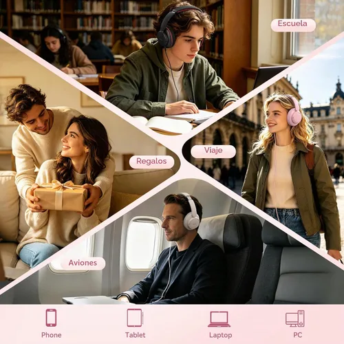 Vista 7 de Auriculares con cable con micrófono, auriculares de 0.1 in con control de Rosa
