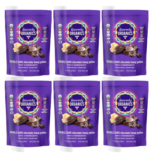 Vista 3 de Heavenly Organics Empanadas de miel de chocolate y almendras, hechas con cacao 100% orgánico y miel blanca cruda 100% orgánica; sin OMG, comercio