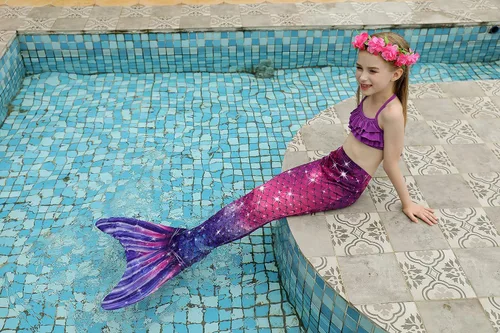 Vista 5 de DNFUN Traje de sirena para niñas con monoaleta