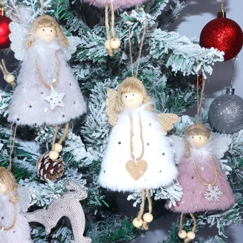 Vista 5 de FZBNSRKO 3 colgantes de muñeca de ángel, adornos de felpa de Navidad, adornos de ángel de felpa para fiesta de Navidad, Año Nuevo, cumpleaños, boda