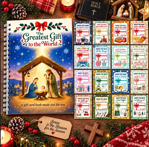 Vista 5 de Libro de tarjetas de regalo de Navidad para adultos, regalo con espiral Navidad cristiana