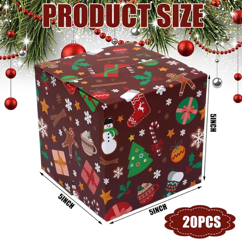 Vista 3 de Cholemy Paquete de 20 cajas de envío de Navidad, cajas de regalo de Navidad decorativas con 4 diseños, cajas de Navidad vacías, reciclables