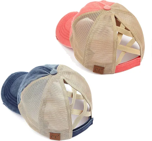 Vista 42 de Funky Junque - Sombrero de cola de caballo para mujer, gorra de béisbol con ajuste ajustable y cola de caballo alta cruzada para uso diario Paquete