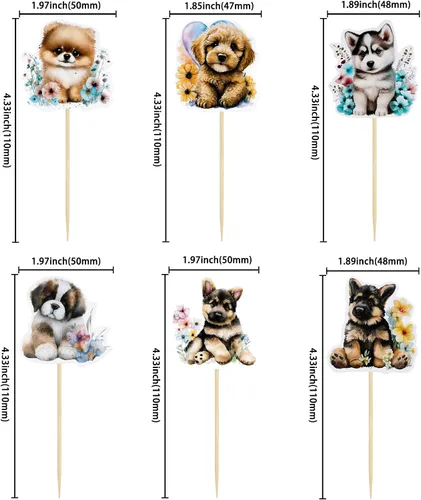 Vista 2 de Gyufise 36 adornos para cupcakes para mascotas, decoración de dibujos animados para tartas de perros y cachorros, para baby shower y fiesta