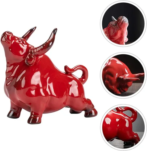 Vista 7 de VOSAREA Wall Street Bulls - Estatuas de buey del zodiaco chino, estatua de toro, escultura de Feng Shui, riqueza, prosperidad, decoración