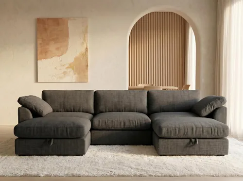 Vista 11 de WEUP Sofá modular de nube de 120 pulgadas de gran tamaño para sala de estar, sofá de nube en forma de L con otomana de almacenamiento, sofá de piel