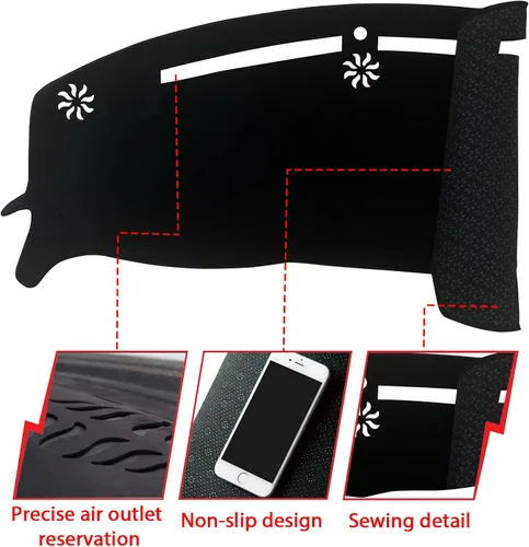Vista 2 de Tapete antideslizante para tablero de instrumentos compatible con Dodge Challenger 2015-2022 Protector solar (borde negro)