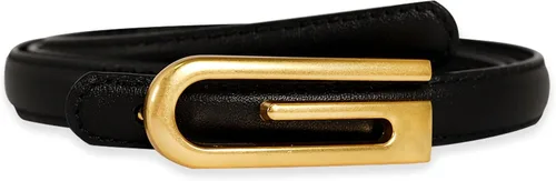 Vista 278 de Cinturón de cuero clásico con hebilla de metal para mujer con vestido de jeans