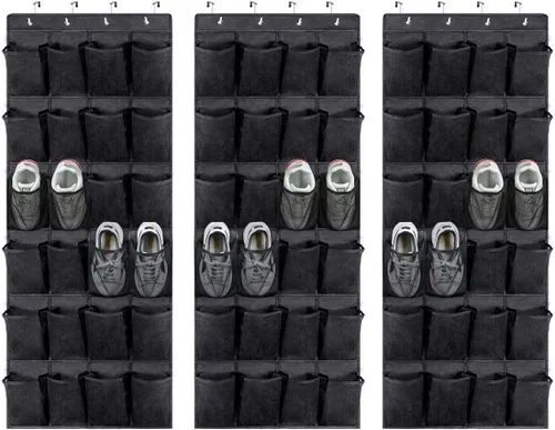 Vista 7 de Organizador de zapatos colgante sobre la puerta, zapatero de malla de gran capacidad, 24 bolsillos para colgar zapatos, armario de almacenamiento