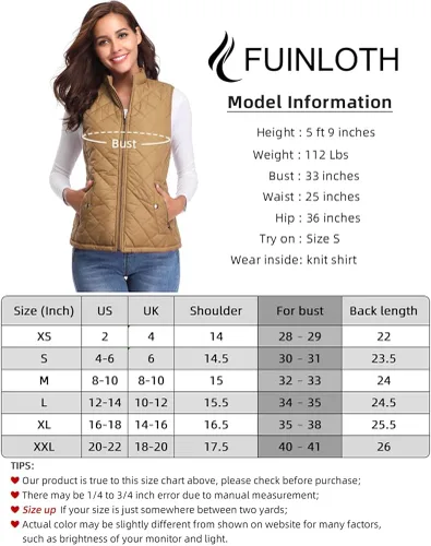Vista 4 de Fuinloth - Chaleco acolchado para mujer diseño de cuello alto ligero con cierre