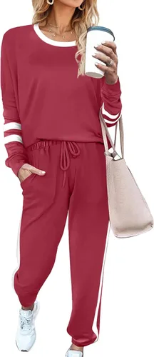 Vista 34 de Aloodor conjunto deportivo de 2 piezas para mujer, con sudadera con cuello redondo, sin botones