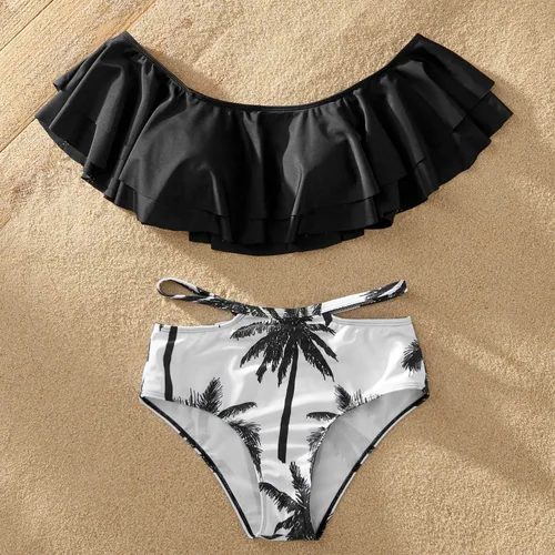 Vista 2 de IFFEI - Conjunto de bikini de dos piezas traje de baño a juego para la familia trajes de baño Mommy and Me mami y yo con volantes y estampados