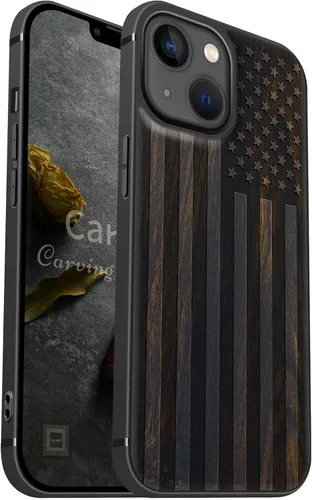 Vista 17 de Carveit Funda magnética de madera para iPhone 13 [madera real dura y TPU suave] Funda protectora híbrida de madera única y elegante a prueba
