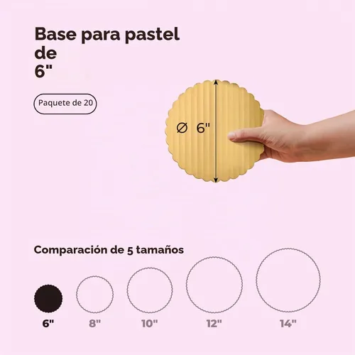 Vista 2 de Fit Meal Prep Paquete de 20 tablas para tartas, círculos redondos dorados de 6 pulgadas, círculos de pizza desechables, soporte de base para postres