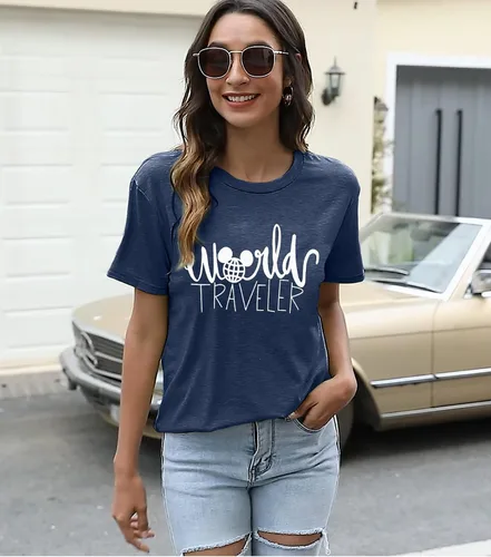Vista 4 de SUPEYA Camiseta de viaje mundial para mujer, bonita camiseta gráfica de tierra, casual, de viaje, para vacaciones, manga corta