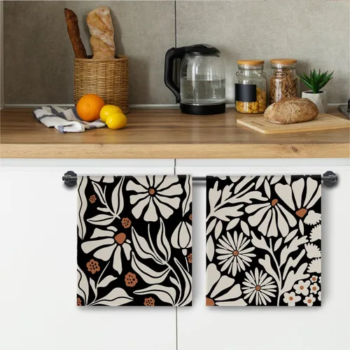 Vista 5 de Toallas de cocina abstractas bohemias, color beige y negro, Groovy 70, estilo botánico, retro, paño de secado para cocina, toallas de mano modernas