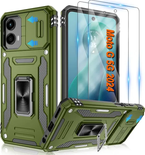 Vista 68 de Atump Funda para Motorola Moto G Play 2024 (4G) con [paquete de 2] protector de pantalla HD y cubierta para cámara deslizante, soporte de anillo