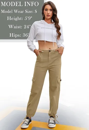 Vista 5 de Women Cargo Pants Stretchy Chino Pants for Women High Waisted Jeans with 6 Pockets