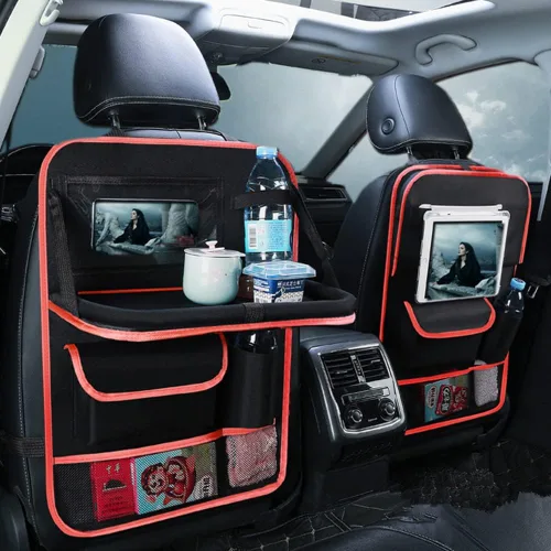 Vista 8 de Tumecos Organizador de respaldo de asiento de automóvil, paquete de 2 organizadores de asiento trasero y almacenamiento con soporte para tableta
