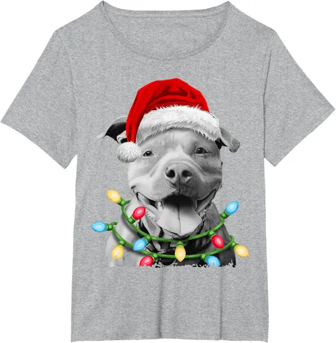Vista 61 de Pit Bull Santa - Camiseta de perro con luces para árbol de Navidad para niños, Negro, S