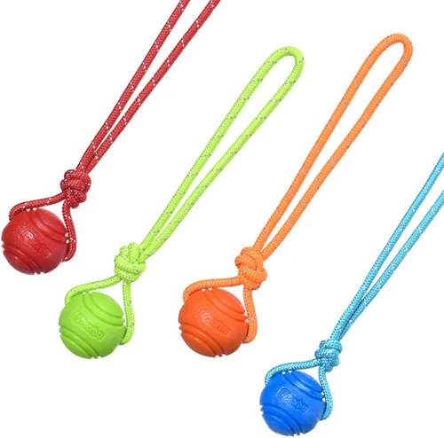 Vista 8 de Pelota de entrenamiento para perros en una cuerda, pelota de goma para perros con asa para tira y afloja K9, recompensas de entrenamiento
