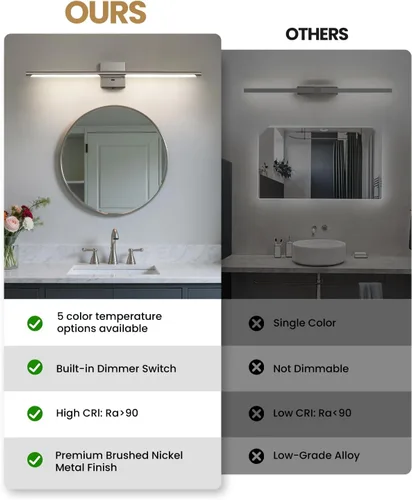 Vista 7 de Lámparas de tocador de níquel cepillado para baño sobre espejo de 30 pulgadas, apliques LED de baño IP44 5CCT, luces modernas ajustables
