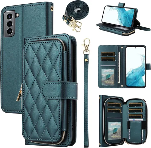 Vista 11 de Funda de Cartera para Samsung Galaxy S20 FE 5G de 6.5 Pulgadas con Correa para Muñeca, Billetera con Cremallera y más de 9 Ranuras para Tarjetas