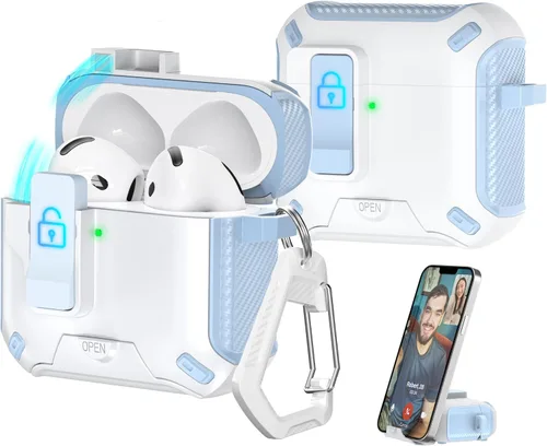 Vista 33 de R-fun Funda de carga compatible con AirPods de 2ª generación 2019, 1ª generación 2016, protección completa contra caídas, tapa desplegable