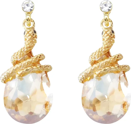 Vista 18 de Navachi Pendientes colgantes de gota de serpiente con forma de pera multicolor de cristal chapado en oro de 18 quilates Negro