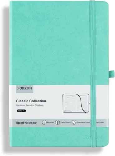 Vista 7 de POPRUN - Cuadernos de diario rayados A5, cuaderno de tapa dura de cuero grueso para escritura, trabajo de negocios, viajes, escuela, universidad