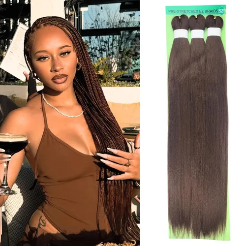 Vista 22 de Pelo corto negro trenzado preestirado de 14 pulgadas para trenzas sin nudos, pelo sintético 1B trenzado para trenzas Bob Box
