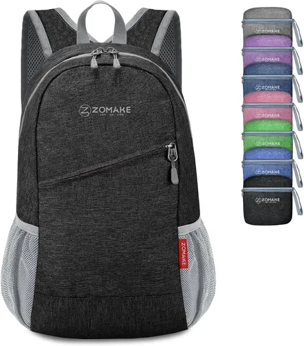 Vista 12 de ZOMAKE Mochila plegable ultraligera de 10 litros, mochila plegable pequeña, resistente al agua, mochila plegable para mujeres y hombres (negro-A1)