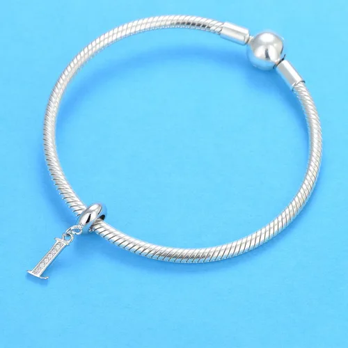 Vista 3 de Abalorio de plata de ley 925 con letras de la A a la Z, dije de letras K, dije de aniversario de Navidad para pulsera de abalorios