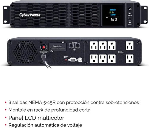 Vista 3 de CyberPower CP1500PFCRM2U Sistema UPS Sinewave PFC con respaldo de batería y protector contra sobretensiones, 1500VA/1000W, 8 tomas de corriente