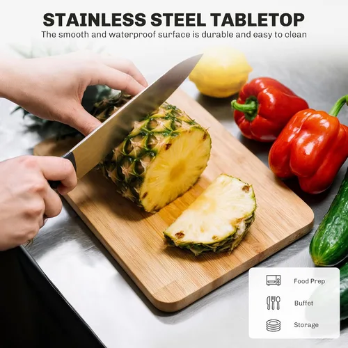 Vista 4 de HOMCOM Isla de cocina sobre ruedas, carrito de cocina rodante con encimera de acero inoxidable, cajón, toallero y estante de especias, carrito