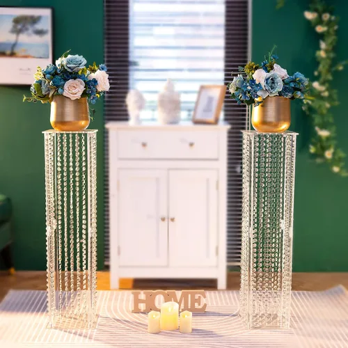 Vista 4 de NUPTIO Soporte para florero de trompeta, 24 pulgadas de alto, dorado, juego de 2 Elegante decoración geométrica de mesa de centro de mesa