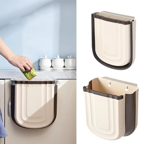 Vista 9 de Cubo de Basura Plegable Montado en la Pared para Gabinete de Cocina - Contenedor de Residuos Pequeño Colgante de 2.4 Galones, Cubo de Basura