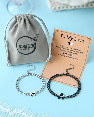 Vista 7 de UNGENT THEM You Are My Missing Piece of The Puzzle – Pulseras para parejas, aniversario, Navidad, I Love You Sweetest Día de San Valentín, regalos