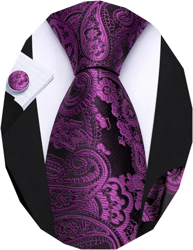 Vista 46 de Barry.Wang Conjunto de corbatas para hombre, seda con diseño de cachemira, corbata tejida formal con pañuelo de bolsillo y gemelos Un Burgandy