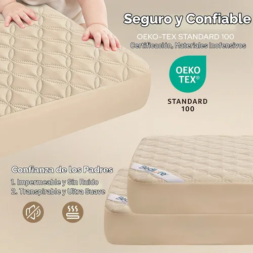 Vista 5 de BEDLORE Paquete de 2 protectores de colchón para cuna, impermeable, color beige, 52 x 28 pulgadas