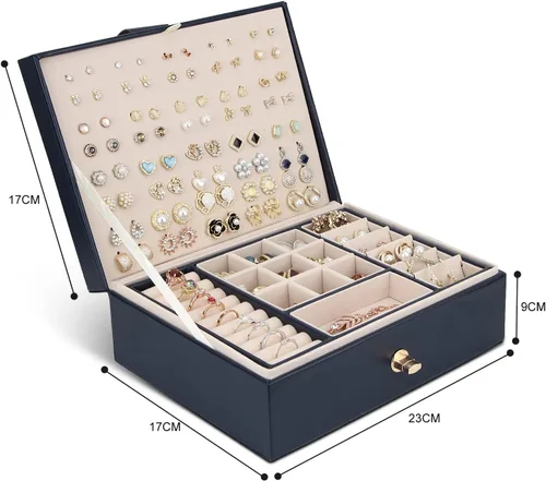 Vista 4 de YONZONE Joyero para mujeres y niñas, organizador de joyas grande para anillos, aretes, collares, pulseras, estuche organizador de joyería de piel