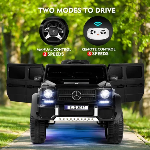 Vista 3 de JOYLDIAS - Auto Mercedes-Benz G650S con licencia para niños, camión de paseo para niños 12V7AH con luces LED subterráneas, control remoto, 3 Negro