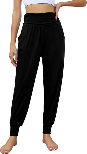 Vista 5 de Locoowai Paquete de 2 pantalones deportivos de yoga para mujer, cómodos pantalones deportivos con bolsillos, casuales, holgados, cómodos, de cintura