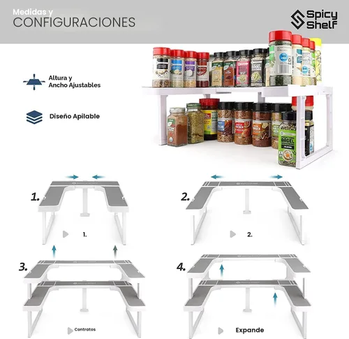 Vista 7 de Spicy Shelf Deluxe – Estante de especias extensible y gabinete apilable y organizador de despensa (1 juego de 2 estantes) – Como se ve en la TV