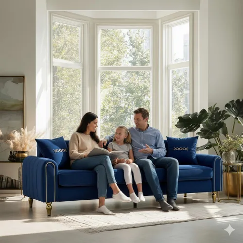 Vista 15 de Sofá de terciopelo de 87.5 pulgadas, sofá de 3 plazas para sala de estar, cómodo y moderno, con 9 almohadas suaves y patas de metal, decoración