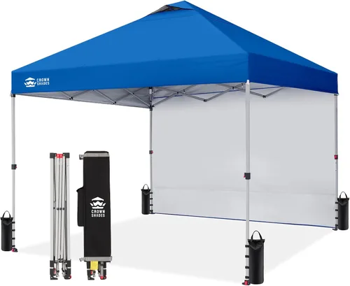 Vista 20 de CROWN SHADES Toldo desplegable de 8 x 8 con 1 pared lateral, tienda de campaña para playa, beige