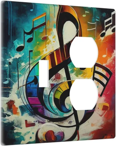 Vista 2 de Placa Decorativa para Interruptor de Luz Notas Musicales Coloridas 2 Gang Cubiertas de Tomacorriente 1 Conmutador 1 Dúplex Placa de Pared Cubiertas